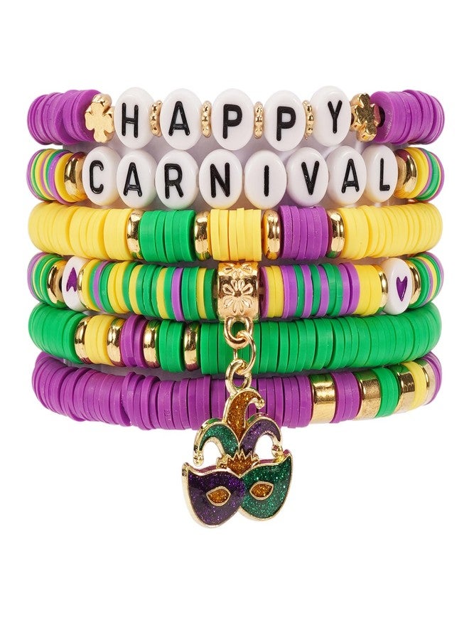 Lonext Vibrant Mardi Gras Bead Bracelets - 7.2" (Pack of 6) - Assorted Colors, Ideal for Festive Parties & Parades - Comfortable Fit, Stunning Design - Image 1